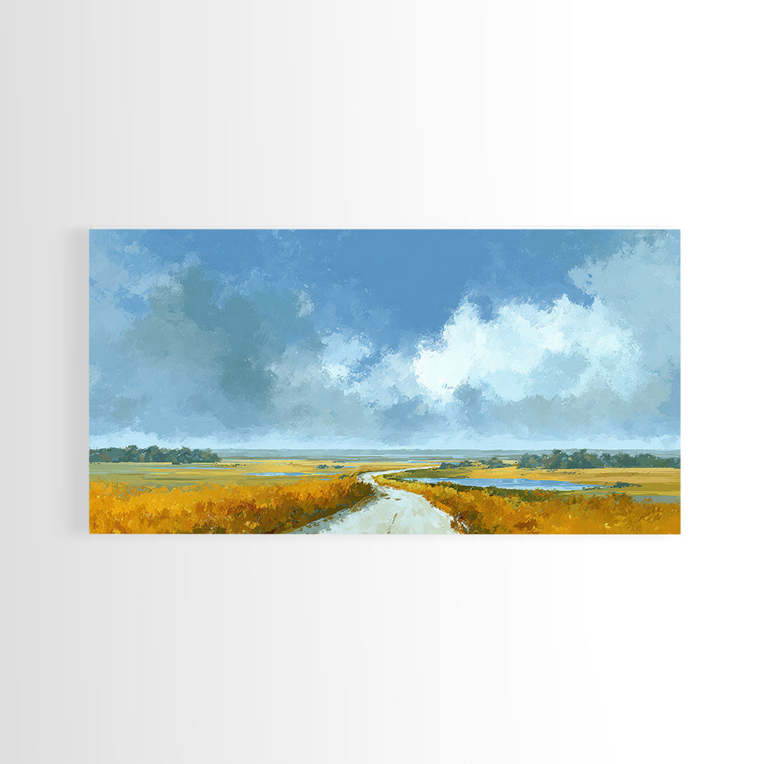 Old Country Road Framed Canvas Print, Landscape Art, Fine Art Print, Living Room Decor, Fine Art, Horizon, Digital Prints, LAN-2x1-16