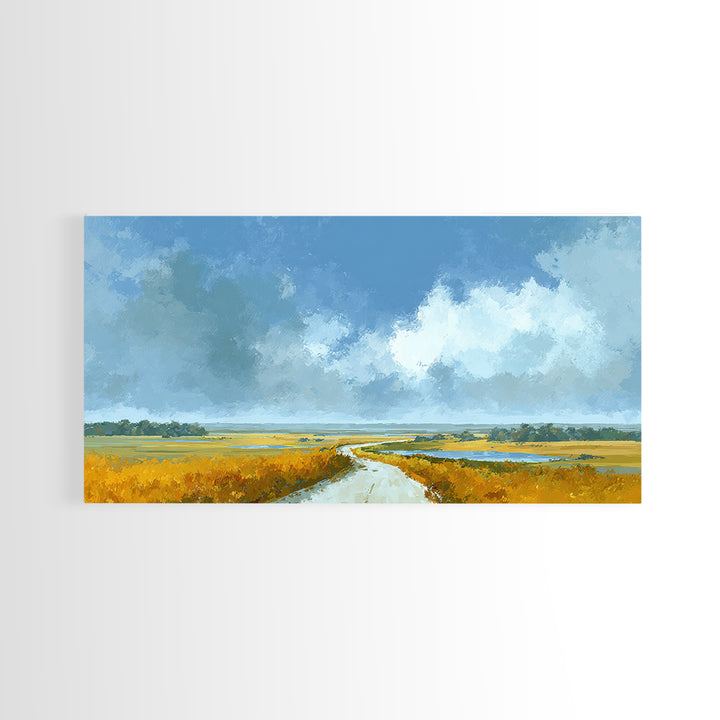Old Country Road Framed Canvas Print, Landscape Art, Fine Art Print, Living Room Decor, Fine Art, Horizon, Digital Prints, LAN-2x1-16