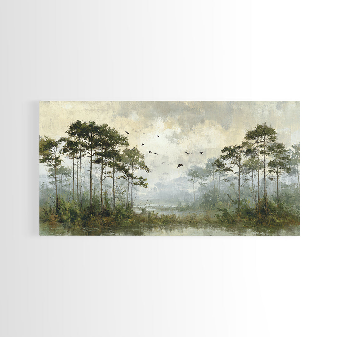Misty Cypress Swamp Framed Canvas Print, Landscape Art, Room Decor, Living Room Decor, Fine Art, Horizon, Printable Wall Art, LAN-2x1-18