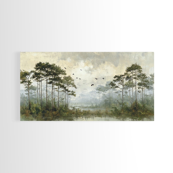 Misty Cypress Swamp Framed Canvas Print, Landscape Art, Room Decor, Living Room Decor, Fine Art, Horizon, Printable Wall Art, LAN-2x1-18
