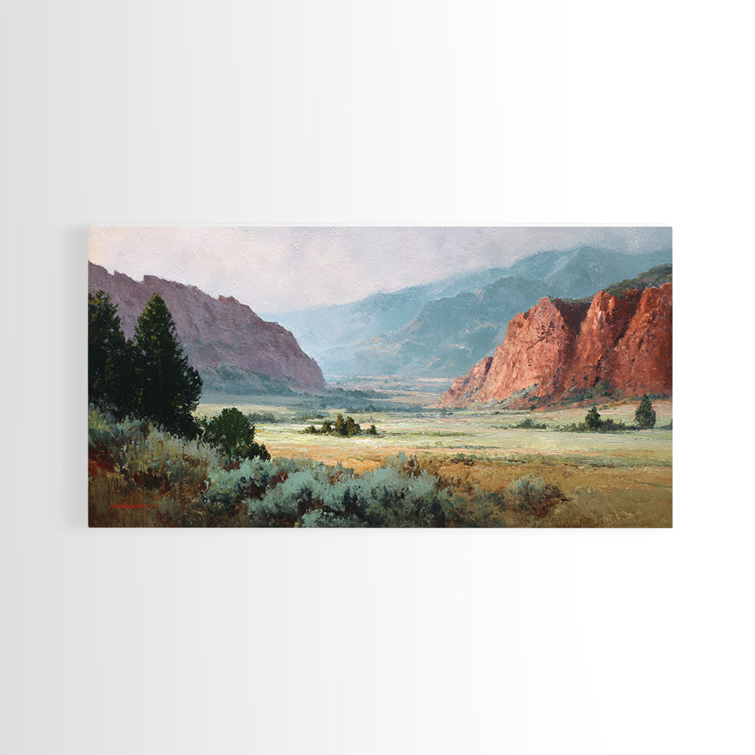 Red Canyon Walls Framed Canvas Print, Landscape Art, Living Room Decor, Oil Painting, Horizon, Horizontal Wall Art, LAN-2x1-25