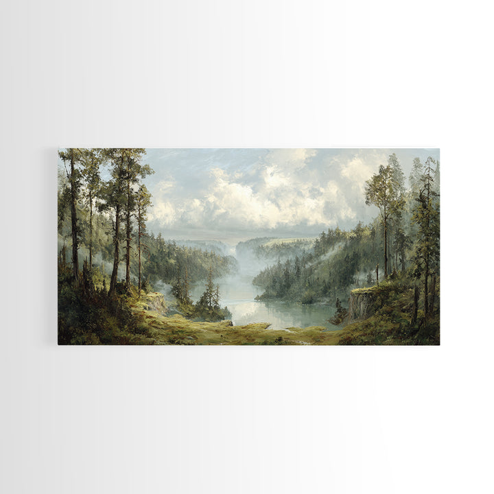 Waterfall Hidden in Dense Forest Canvas Print, Landscape Art, Wall Art, Living Room Decor, Fine Art, Horizon, Framed Wall Art, LAN-2x1-32