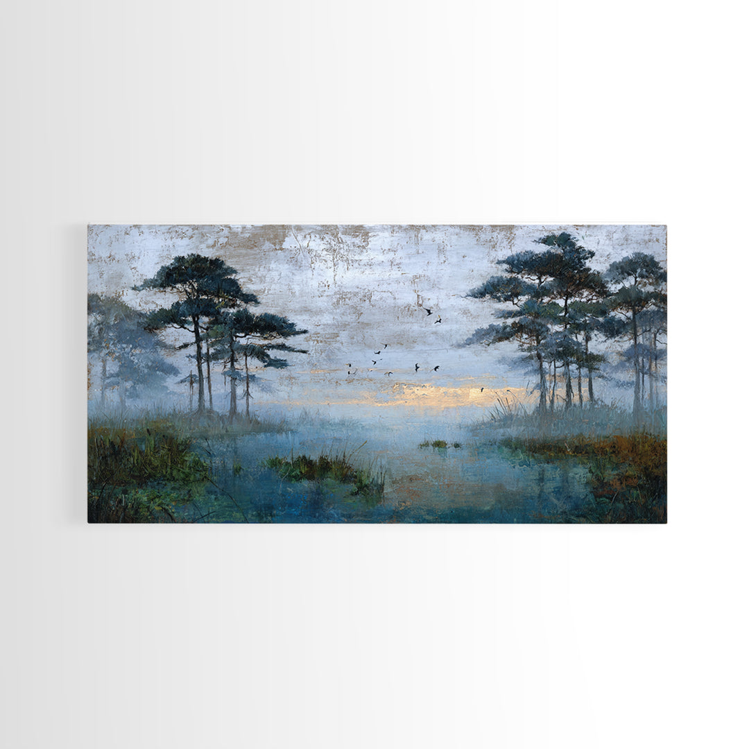 Misty Cypress Swamp Framed Canvas Print, Landscape Art, Room Decor, Living Room Decor, Fine Art, Horizon, Printable Wall Art, LAN-2x1-42