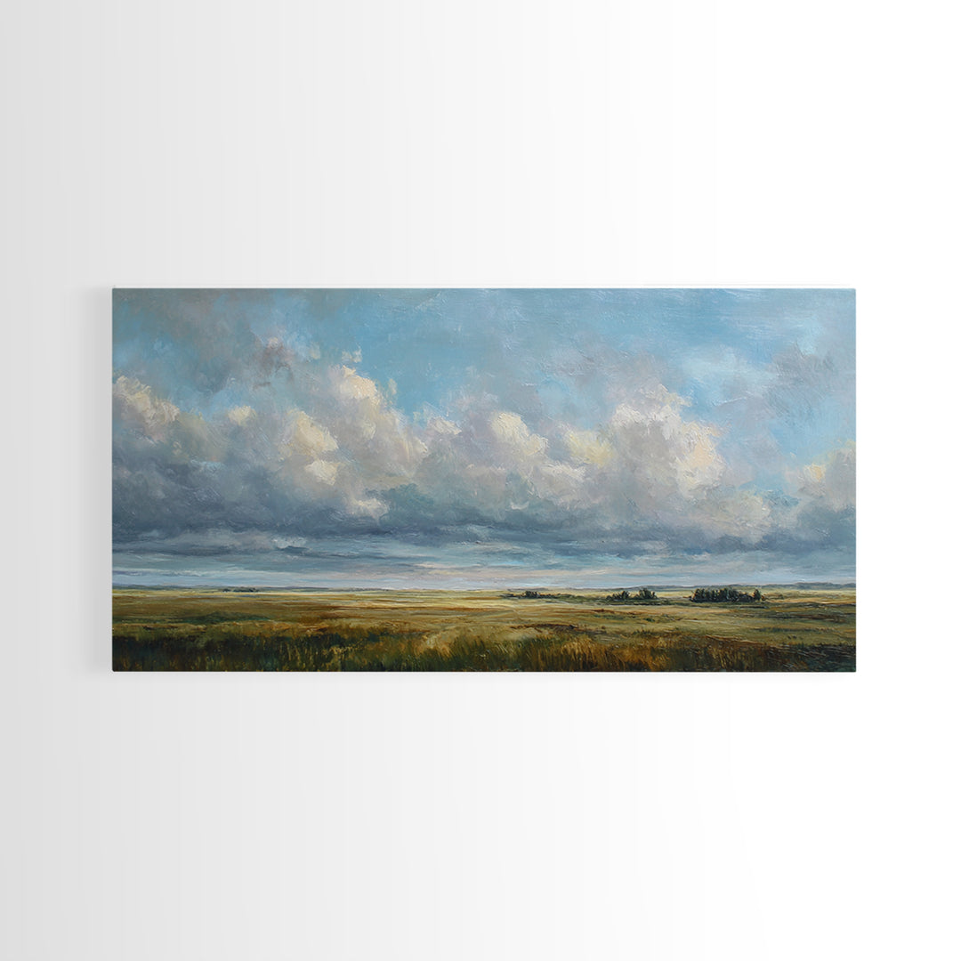 Storm Clouds over an Open Prairie Canvas Print, Landscape Art, Digital Print, Living Room Decor, Horizon, Living Room Wall Art, LAN-2x1-47