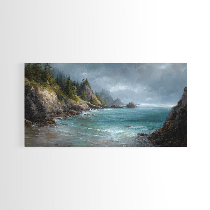 Coastal Cliffs with Crashing Waves Canvas Print, Landscape Art, Art Prints, Living Room Decor, Horizon, Abstract Wall Art, LAN-2x1-52