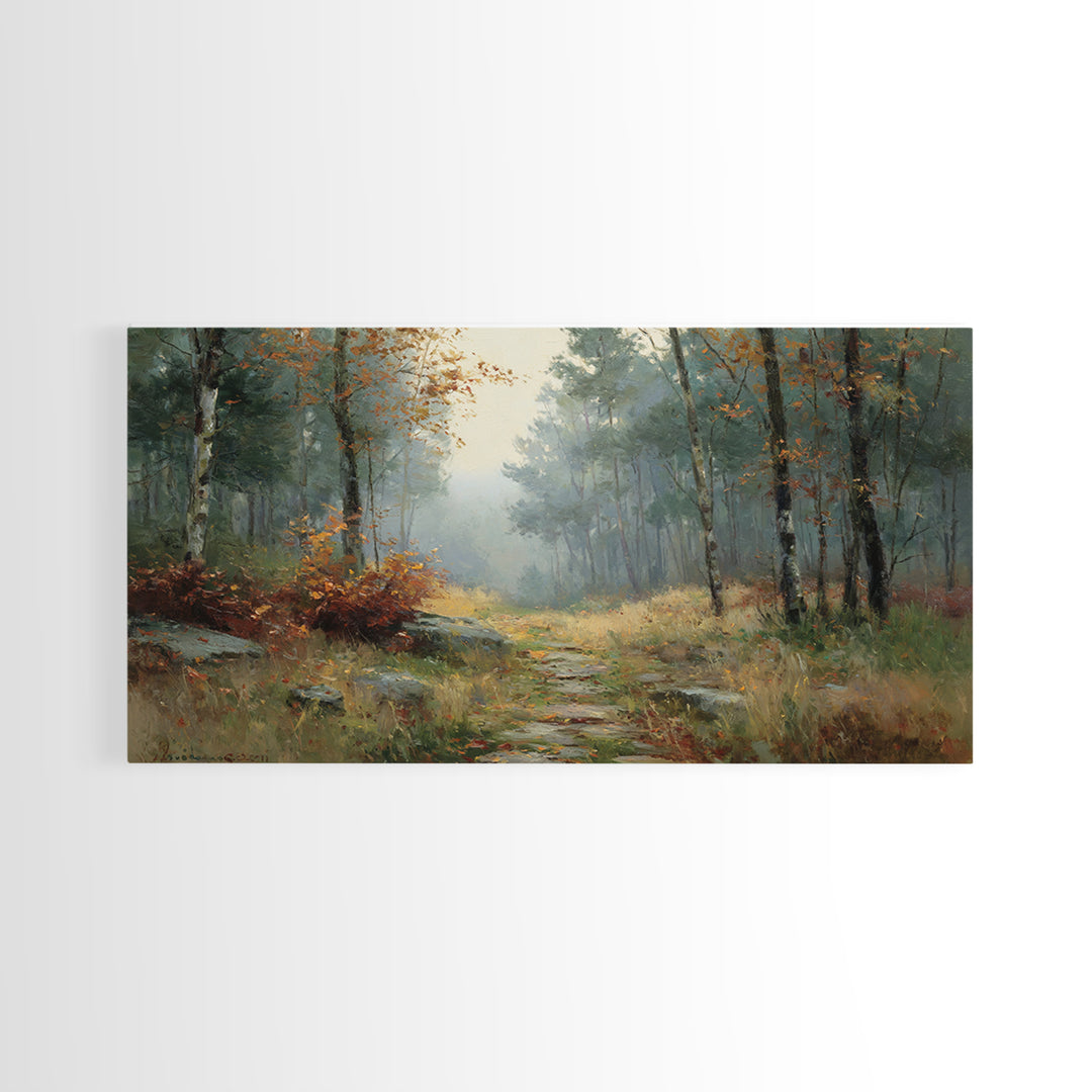 Autumn Forest Path Canvas Print, Landscape Art, Digital Print, Living Room Decor, Fine Art, Horizon, Living Room Wall Art, LAN-2x1-53