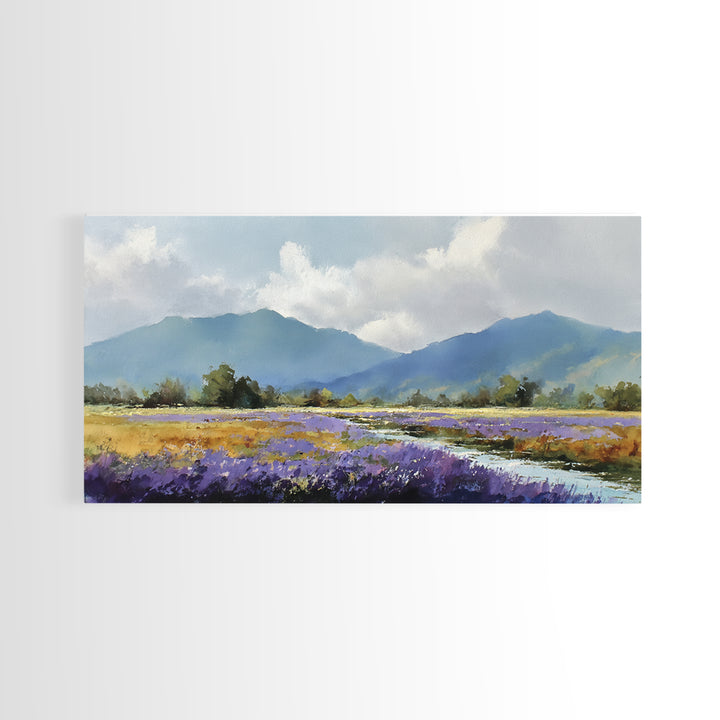Lavender Field Leading to Distant Hills Canvas Print, Landscape Art, Digital Prints, Living Room Decor, Fine Art, Horizon, LAN-2x1-54