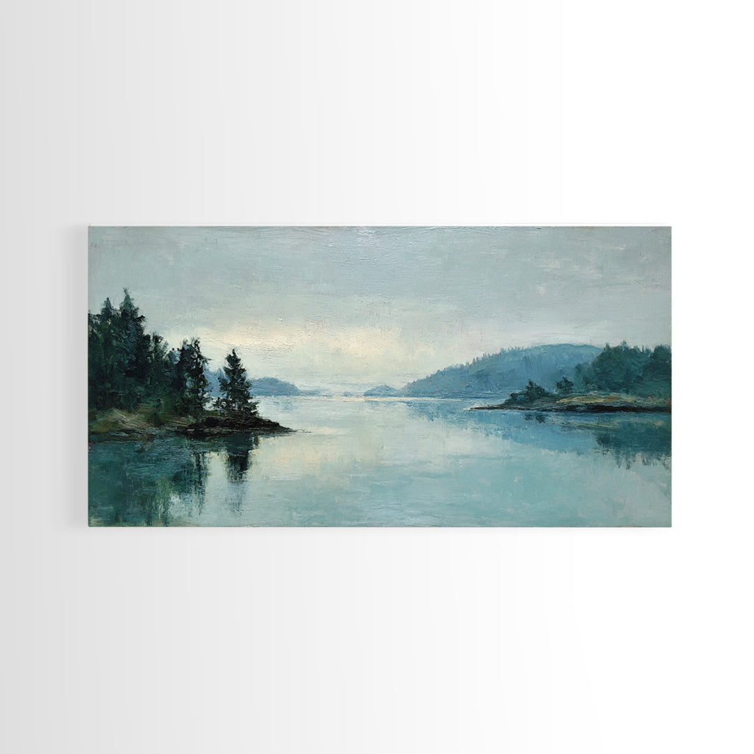 Fjord Landscape with Icy Blue Water Framed Canvas Print, Landscape Art, Wall Art Print, Living Room Decor, Fine Art, Horizon, LAN-2x1-59