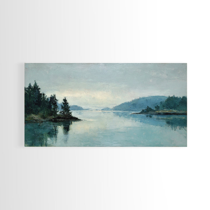 Fjord Landscape with Icy Blue Water Framed Canvas Print, Landscape Art, Wall Art Print, Living Room Decor, Fine Art, Horizon, LAN-2x1-59