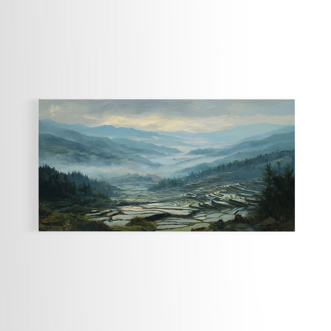 Rice Terraces Glowing Canvas Print, Landscape Art, Wall Art, Living Room Decor, Horizon, Framed Wall Art, Abstract Art, LAN-2x1-62