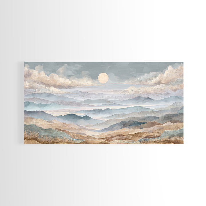 Desert Dunes under Pale Moon Framed Canvas Print, Landscape Art, Art Prints, Living Room Decor, Horizon, Abstract Wall Art, LAN-2x1-7