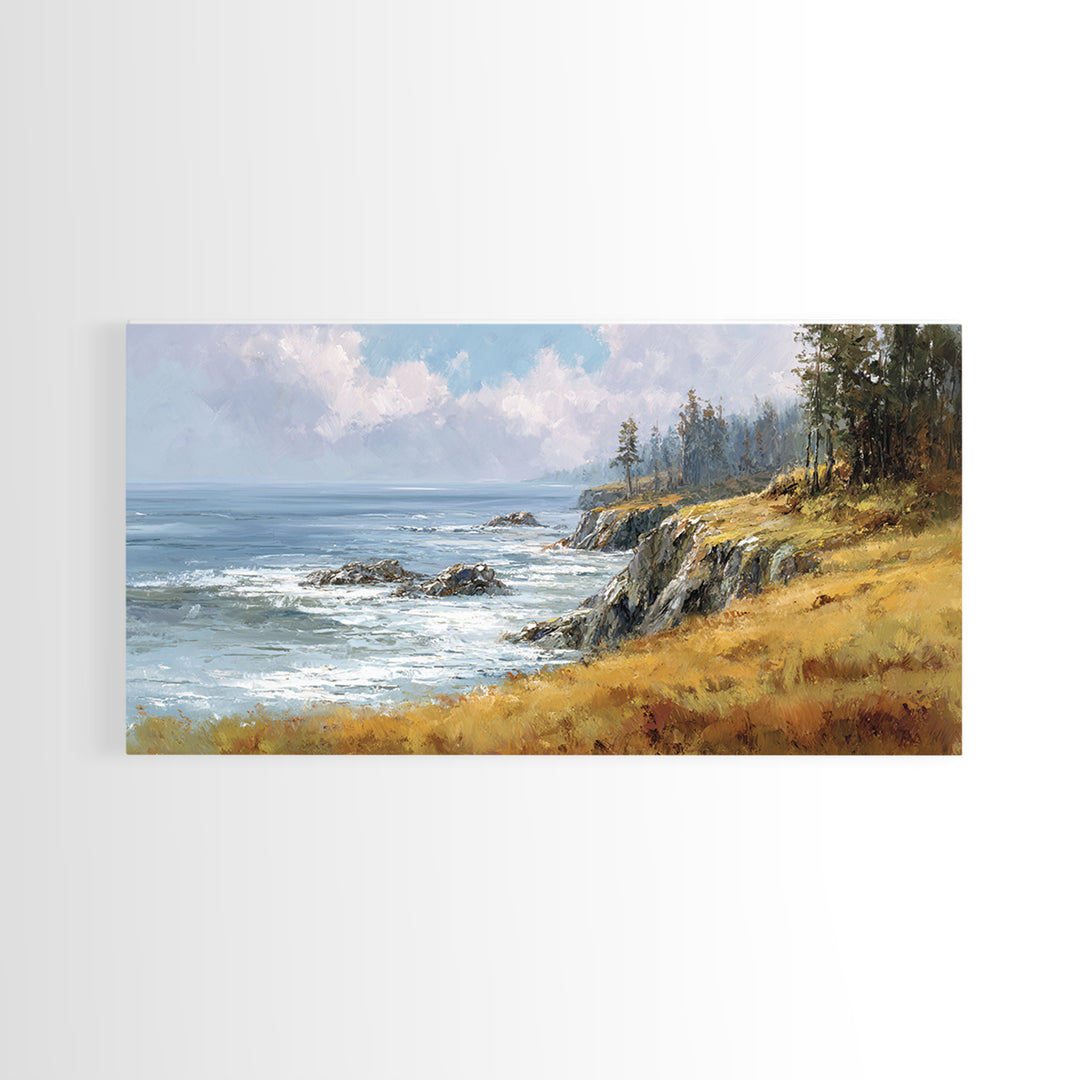 Coastal Cliffs with Crashing Waves Canvas Print, Landscape Art, Farmhouse Decor, Living Room Decor, Fine Art, Horizon, LAN-2x1-76