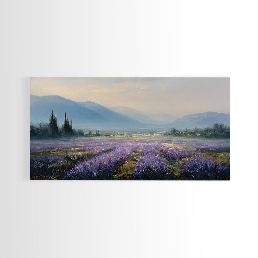 Lavender Field Leading to Distant Hills Canvas Print, Landscape Art, Digital Prints, Living Room Decor, Fine Art, Horizon, LAN-2x1-78