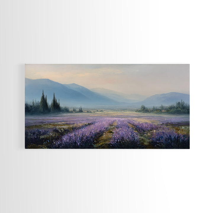 Lavender Field Leading to Distant Hills Canvas Print, Landscape Art, Digital Prints, Living Room Decor, Fine Art, Horizon, LAN-2x1-78