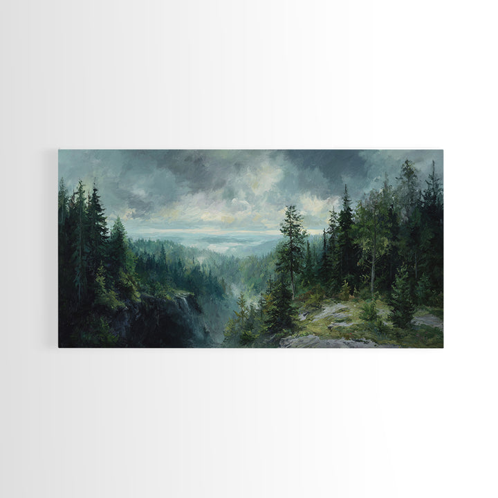 Waterfall Hidden in Dense Forest Framed Canvas Print, Landscape Art, Luxury Decor, Living Room Decor, Fine Art, Horizon, LAN-2x1-8