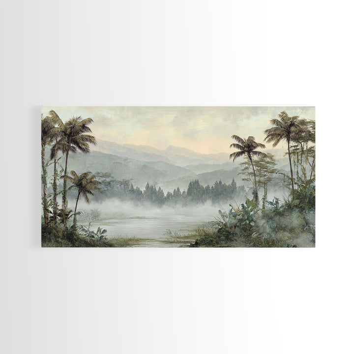 Tropical Jungle Waterfall Framed Canvas Print, Landscape Art, Abstract Wall Art, Living Room Decor, Fine Art, Horizon, LAN-2x1-84