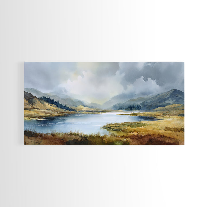 Rocky Scottish Highland Framed Canvas Print, Landscape Art, Farmhouse Decor, Living Room Decor, Horizon, Floral Wall Art, LAN-2x1-85
