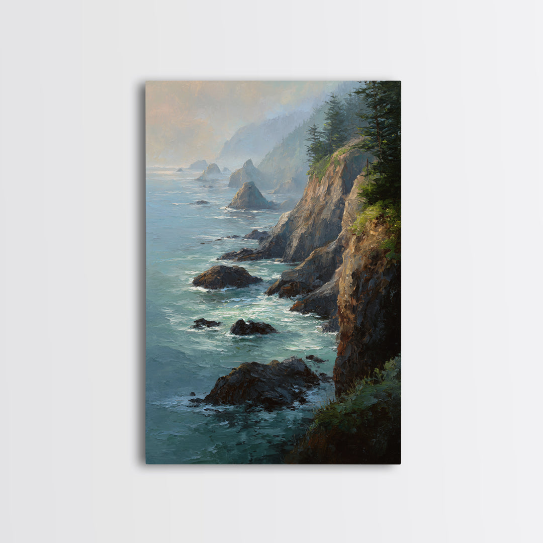 Coastal Cliffs with Crashing Waves Canvas Print, Landscape Art, Gallery Decor, Living Room Decor, Fine Art, Horizon, Wall Art, LAN-2x3-16