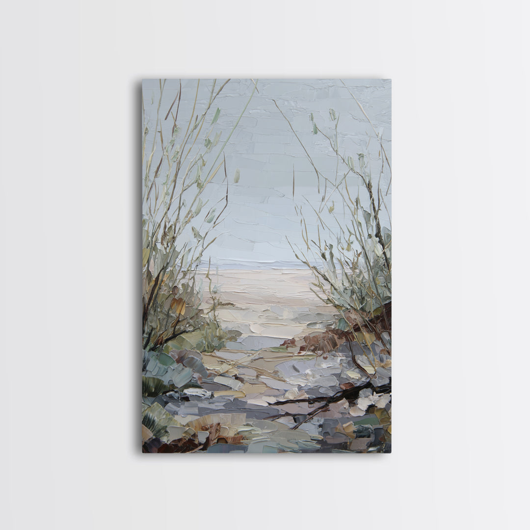 Desert Dunes under Pale Moon Framed Canvas Print, Landscape Art, Contemporary Art, Living Room Decor, Fine Art, Horizon, LAN-2x3-19