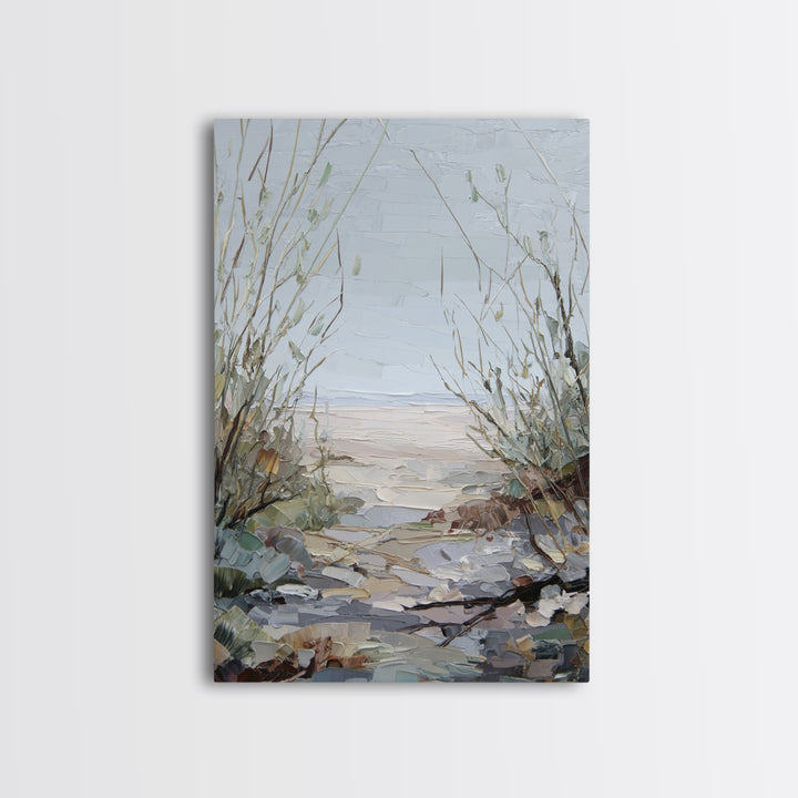 Desert Dunes under Pale Moon Framed Canvas Print, Landscape Art, Contemporary Art, Living Room Decor, Fine Art, Horizon, LAN-2x3-19
