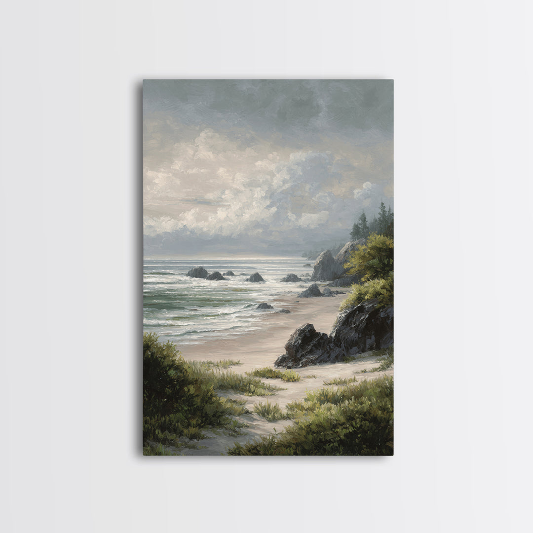 Volcanic Black Beach Framed Canvas Print, Landscape Art, Wall Decor, Living Room Decor, Fine Art, Horizon, Digital Print, LAN-2x3-22
