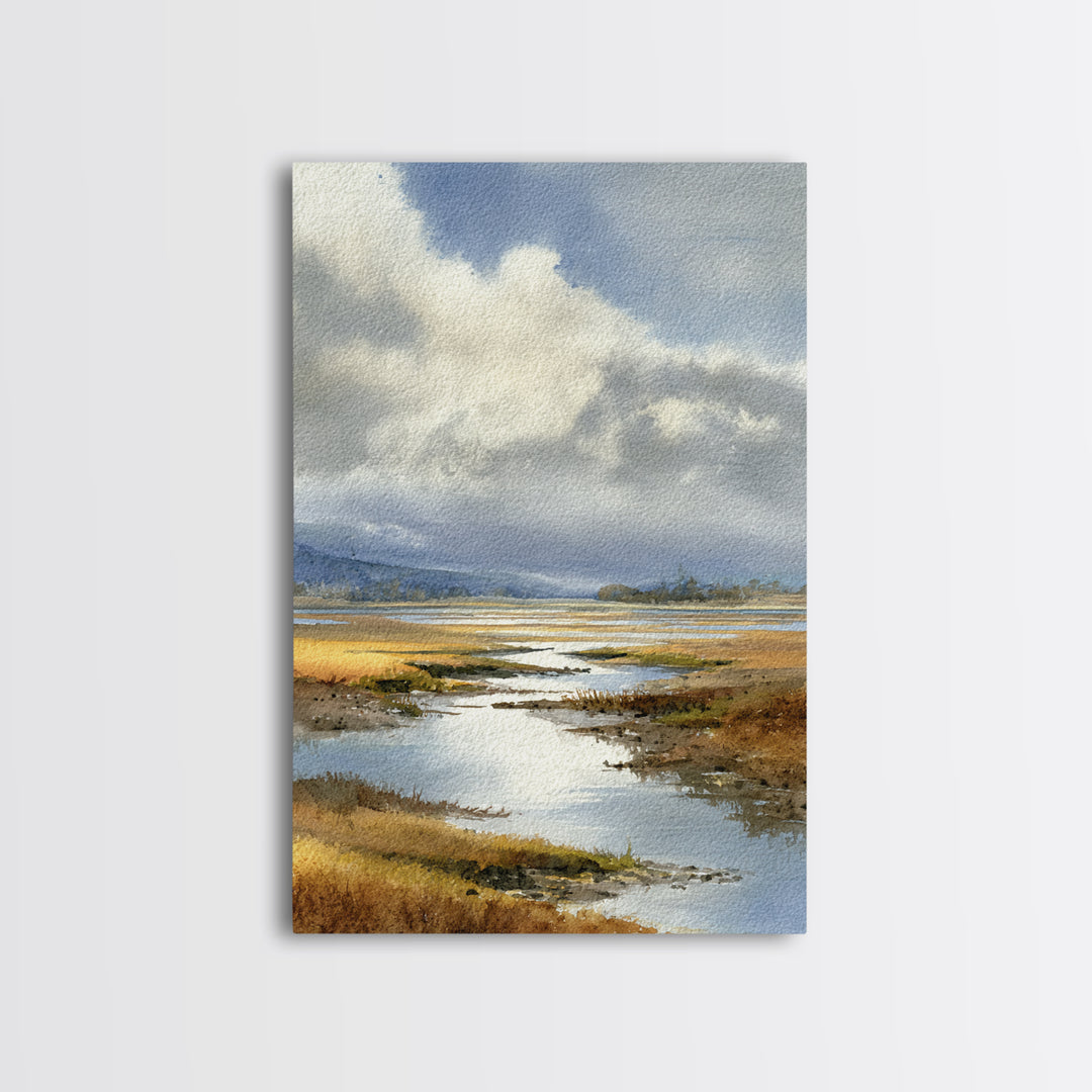 Moonlit River with Silver Reflections Canvas Print, Landscape Art, Original Painting, Living Room Decor, Fine Art, Horizon, LAN-2x3-29