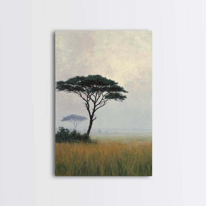 Wide Savanna with Acacia Silhouette Framed Canvas Print, Landscape Art, Room Decor, Living Room Decor, Fine Art, Horizon, LAN-2x3-3