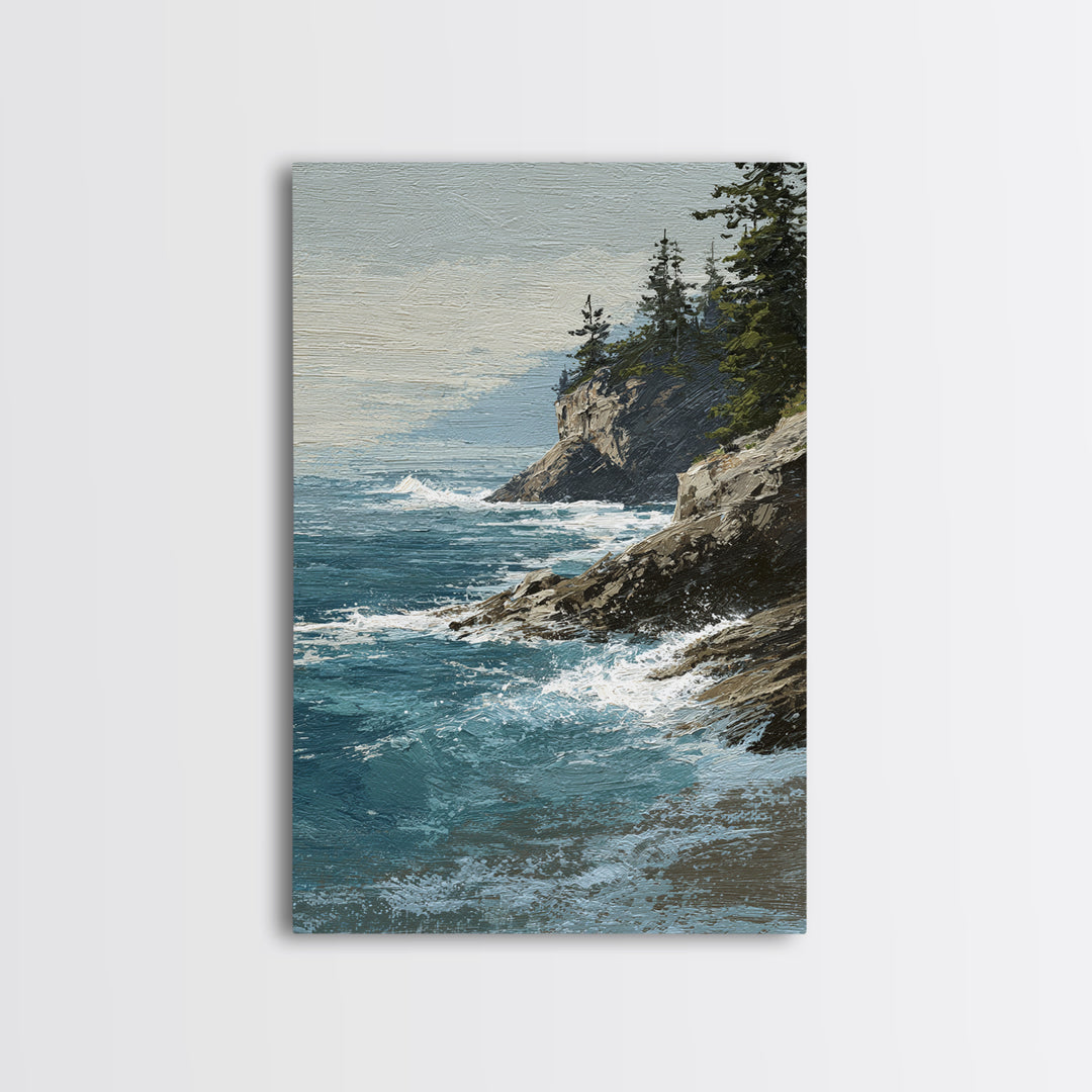 Coastal Cliffs with Crashing Waves Canvas Print, Landscape Art, Contemporary Art, Living Room Decor, Fine Art, Horizon, LAN-2x3-40