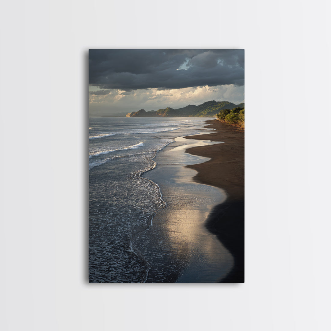 Volcanic Black Beach Framed Canvas Print, Landscape Art, Wall Decor, Living Room Decor, Fine Art, Horizon, Digital Print, LAN-2x3-46
