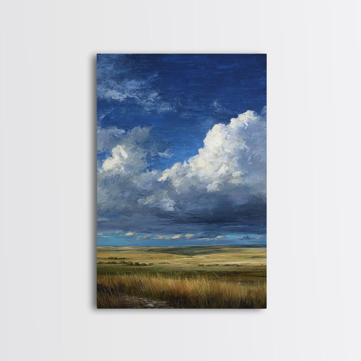 Storm Clouds over an Open Prairie Framed Canvas Print, Landscape Art, Digital Print, Living Room Decor, Fine Art, Horizon, LAN-2x3-59