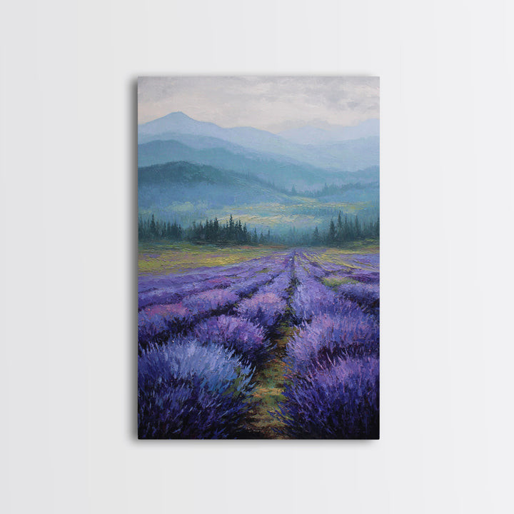 Lavender Field Leading to Distant Hills Canvas Print, Landscape Art, Digital Art, Living Room Decor, Fine Art, Horizon, LAN-2x3-66
