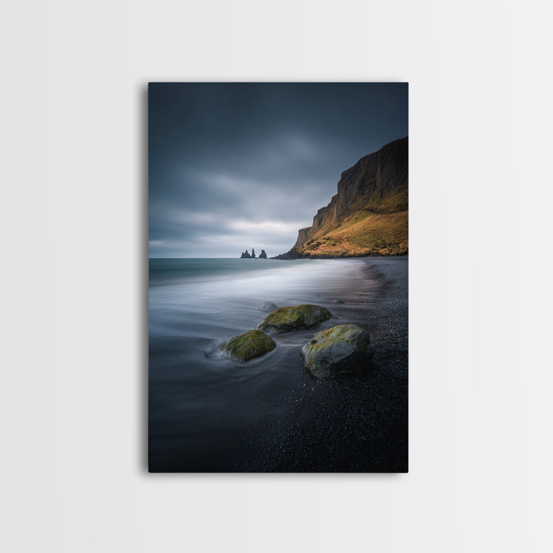 Volcanic Black Beach Canvas Print, Landscape Art, Living Room Decor, Oil Painting, Horizon, Horizontal Wall Art, LAN-2x3-70