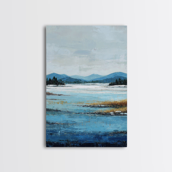 Fjord Landscape with Icy Blue Water Canvas Print, Landscape Art, Living Room Decor, Oil Painting, Horizon, Modern Art, LAN-2x3-71