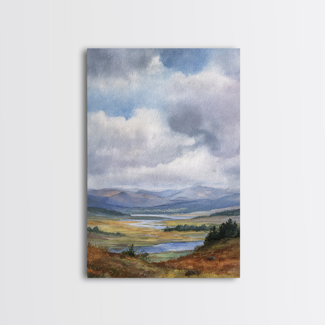 Rocky Scottish Highland Framed Canvas Print, Landscape Art, Boho Wall Art, Living Room Decor, Fine Art, Horizon, Neutral Decor, LAN-2x3-73