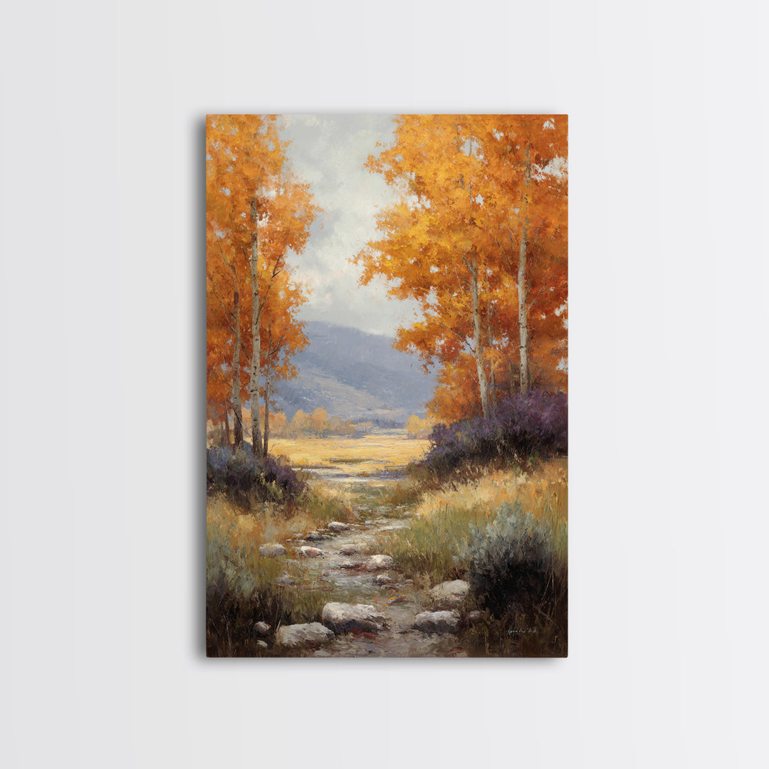 Autumn Forest Path Framed Canvas Print, Landscape Art, Wall Art Print, Living Room Decor, Fine Art, Horizon, Boho Decor, LAN-2x3-89