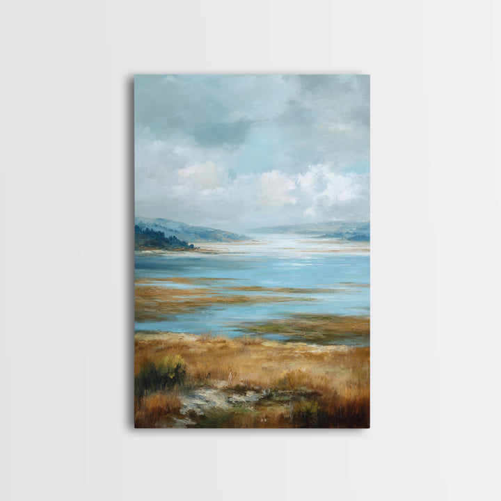 Fjord Landscape with Icy Blue Water Canvas Print, Landscape Art, Floral Wall Art, Living Room Decor, Fine Art, Horizon, LAN-2x3-95