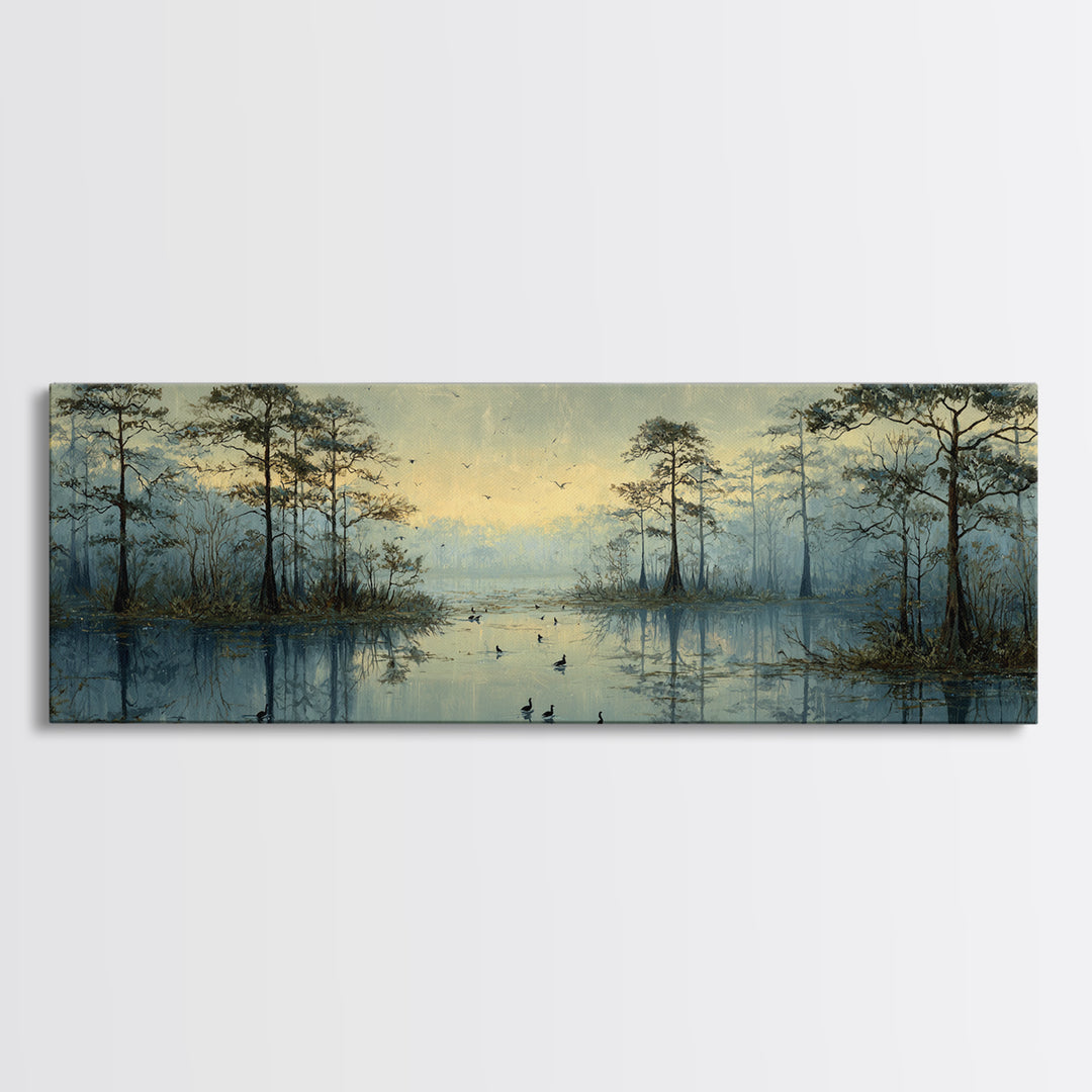 Misty Cypress Swamp Canvas Print, Landscape Art, Modern Decor, Living Room Decor, Fine Art, Horizon, Wall Decor, Digital Prints, LAN-3x1-14