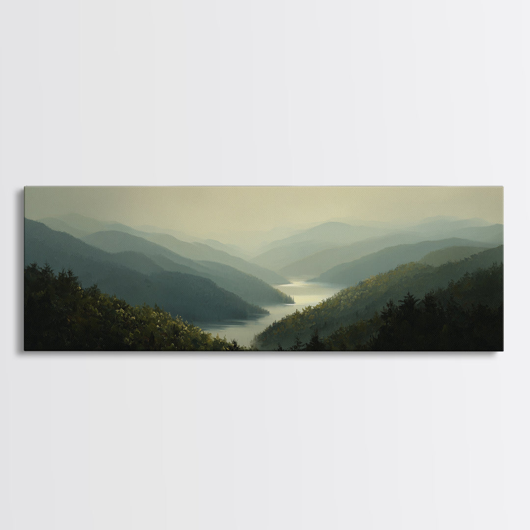 Waterfall Hidden in Dense Forest Framed Canvas Print, Landscape Art, Floral Wall Art, Living Room Decor, Fine Art, Horizon, LAN-3x1-28
