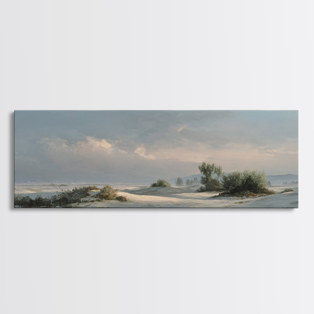 Desert Dunes under Pale Moon Canvas Print, Landscape Art, Fine Art Print, Living Room Decor, Fine Art, Horizon, Digital Prints, LAN-3x1-3