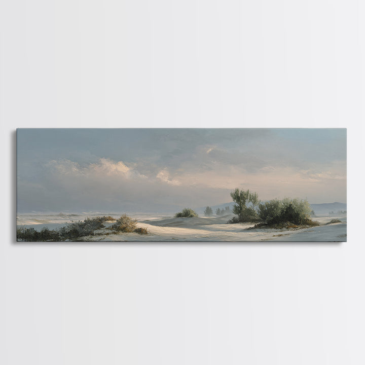 Desert Dunes under Pale Moon Canvas Print, Landscape Art, Fine Art Print, Living Room Decor, Fine Art, Horizon, Digital Prints, LAN-3x1-3