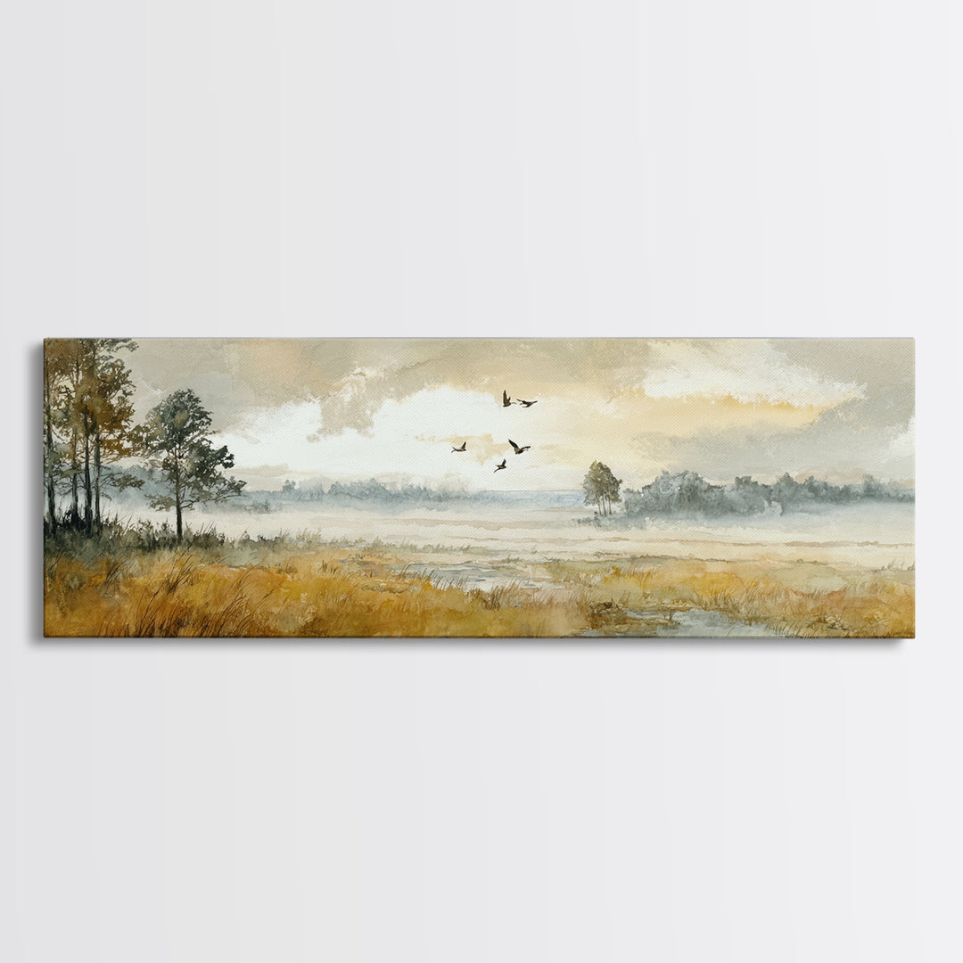 Misty Cypress Swamp Canvas Print, Landscape Art, Framed Wall Art, Living Room Decor, Oil Painting, Horizon, Modern Wall Art, LAN-3x1-38