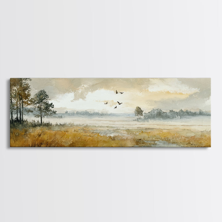 Misty Cypress Swamp Canvas Print, Landscape Art, Framed Wall Art, Living Room Decor, Oil Painting, Horizon, Modern Wall Art, LAN-3x1-38