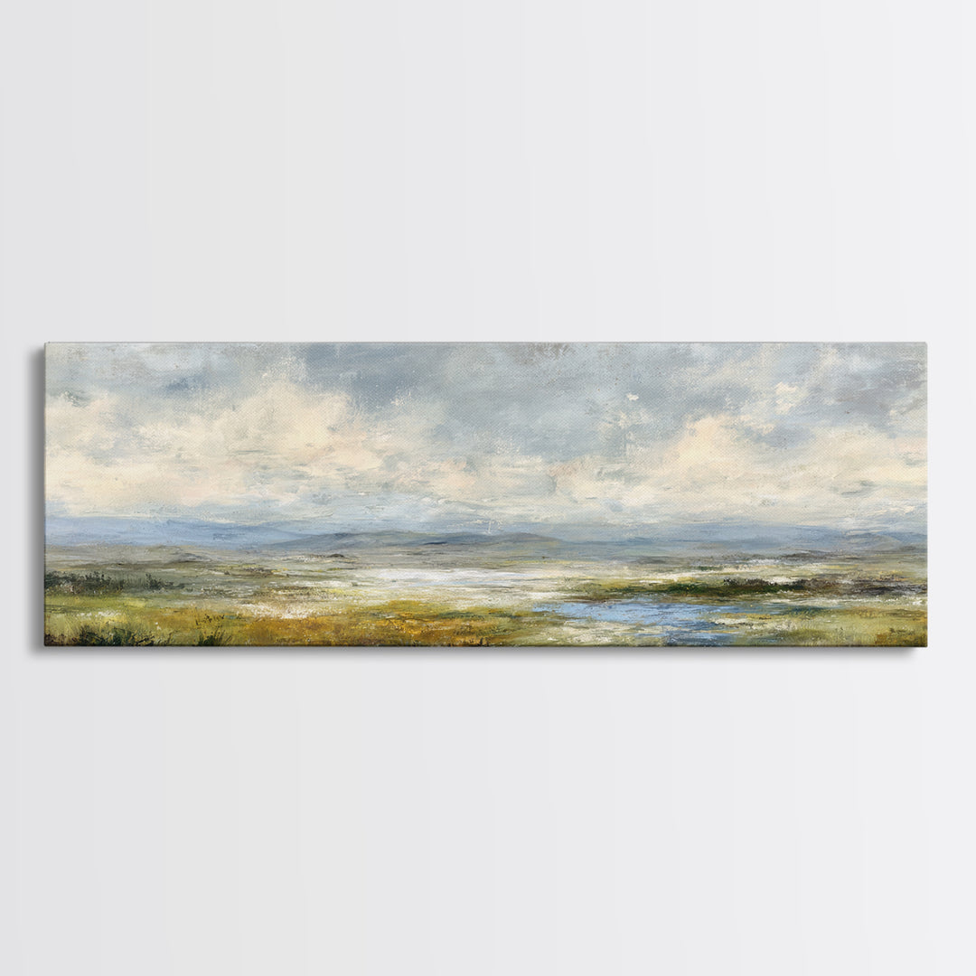 Storm Clouds over an Open Prairie Framed Canvas Print, Landscape Art, Original Art, Living Room Decor, Fine Art, Horizon, LAN-3x1-67