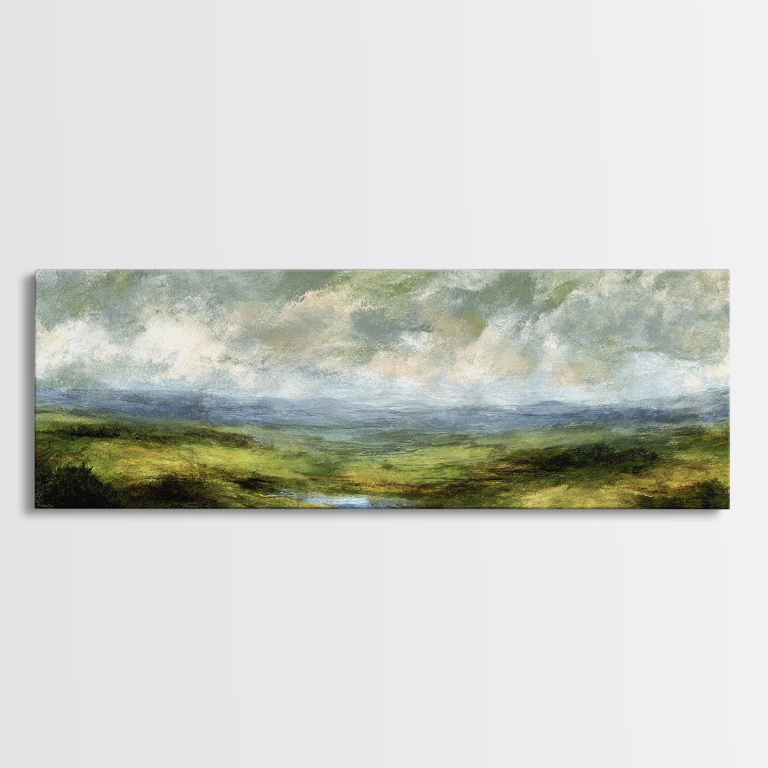 Rolling Green Hills Canvas Print, Landscape Art, Wall Art, Living Room Decor, Fine Art, Horizon, Framed Wall Art, Abstract Art, LAN-3x1-70