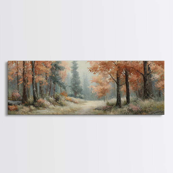 Autumn Forest Path Canvas Print, Landscape Art, Luxury Decor, Living Room Decor, Fine Art, Horizon, Digital Art, LAN-3x1-97