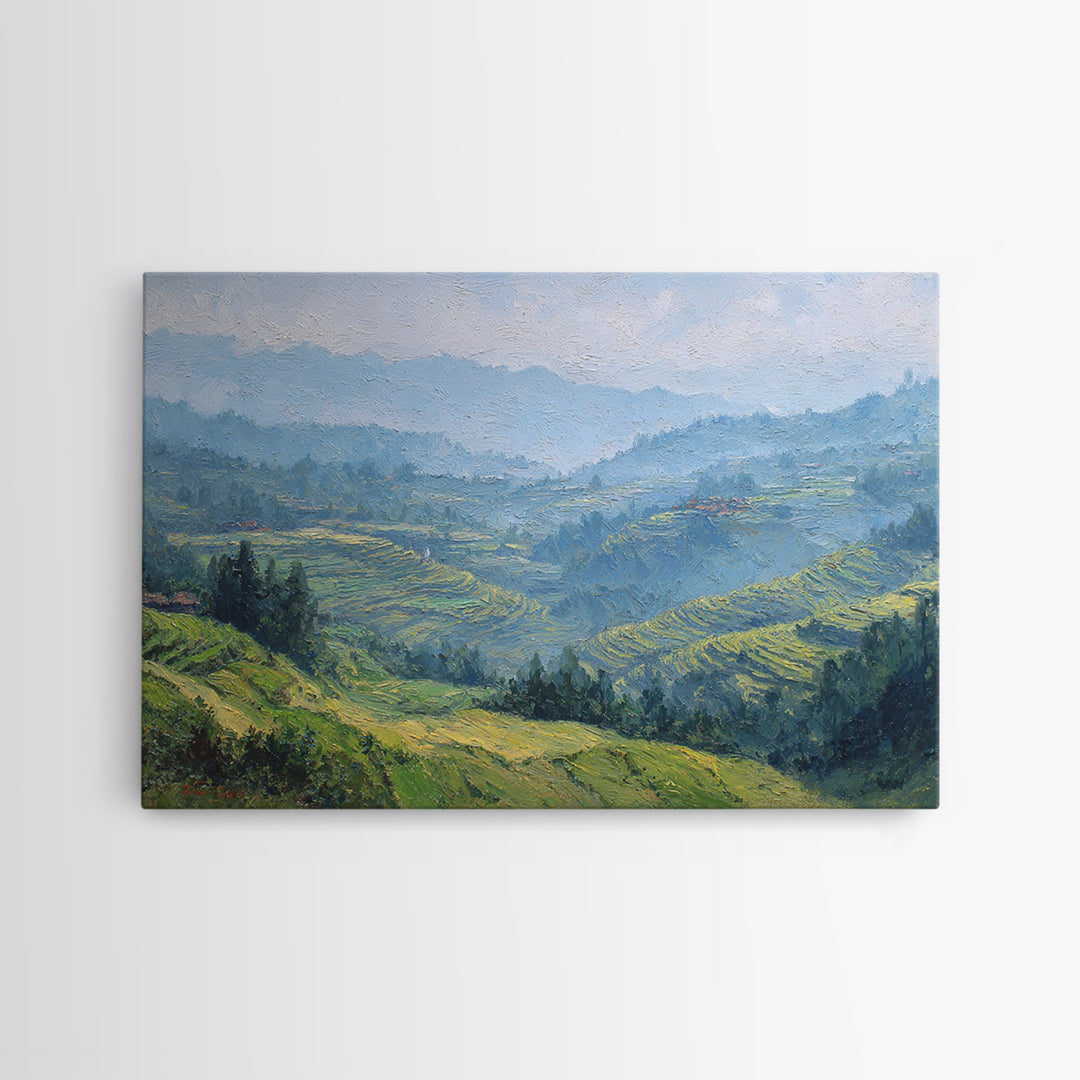 Rice Terraces Glowing Canvas Print, Landscape Art, Digital Print, Living Room Decor, Fine Art, Horizon, Living Room Wall Art, LAN-3x2-22