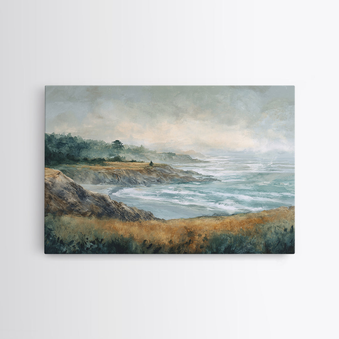 Coastal Cliffs with Crashing Waves Framed Canvas Print, Landscape Art, Set of 3 Prints, Living Room Decor, Fine Art, Horizon, LAN-3x2-36