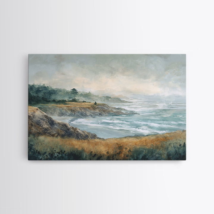 Coastal Cliffs with Crashing Waves Framed Canvas Print, Landscape Art, Set of 3 Prints, Living Room Decor, Fine Art, Horizon, LAN-3x2-36