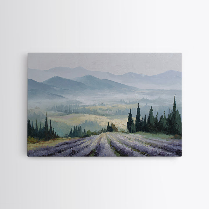 Lavender Field Leading to Distant Hills Canvas Print, Landscape Art, Abstract Wall Art, Living Room Decor, Fine Art, Horizon, LAN-3x2-38