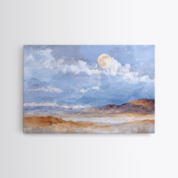 Desert Dunes under Pale Moon Framed Canvas Print, Landscape Art, Contemporary Art, Living Room Decor, Fine Art, Horizon, LAN-3x2-39